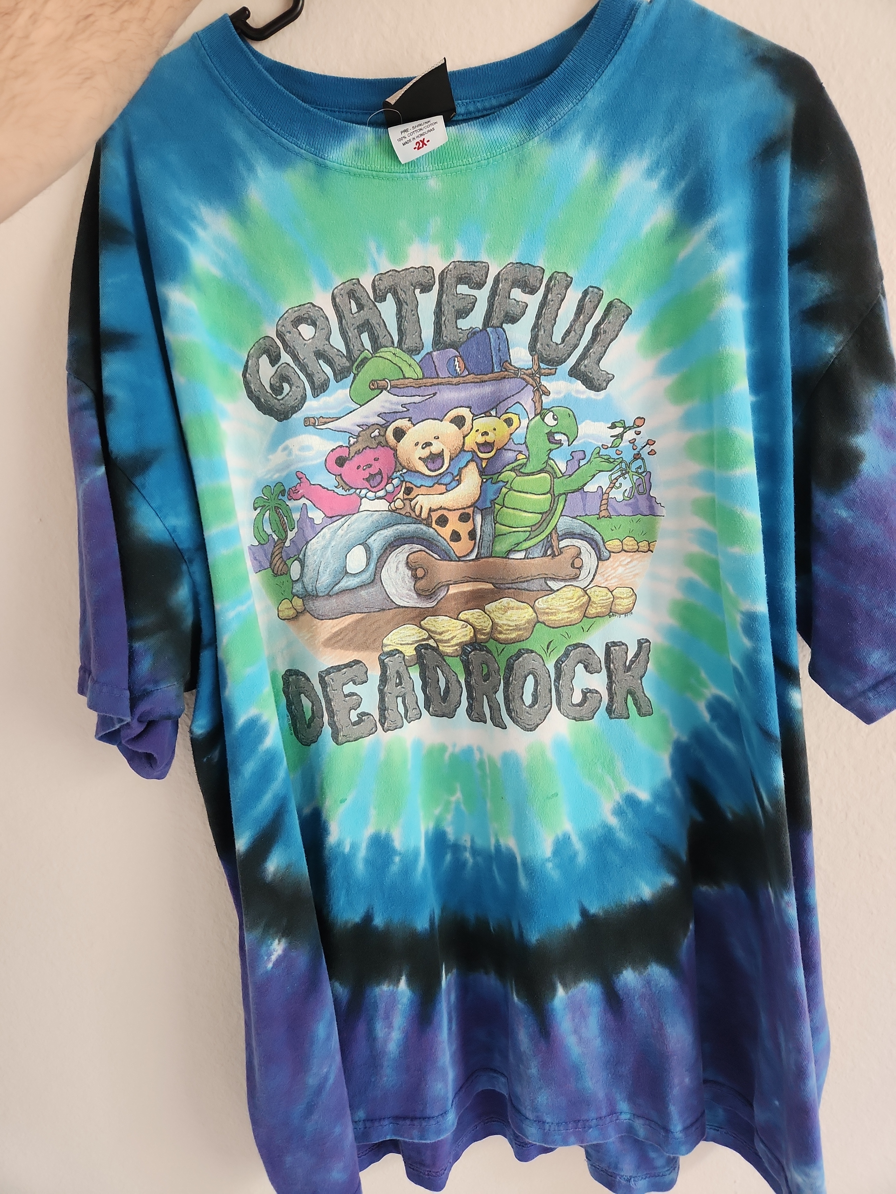 Grateful Deadrock Tie-Dye T-Shirt Dancing Bears Flintstones Parody 2XL